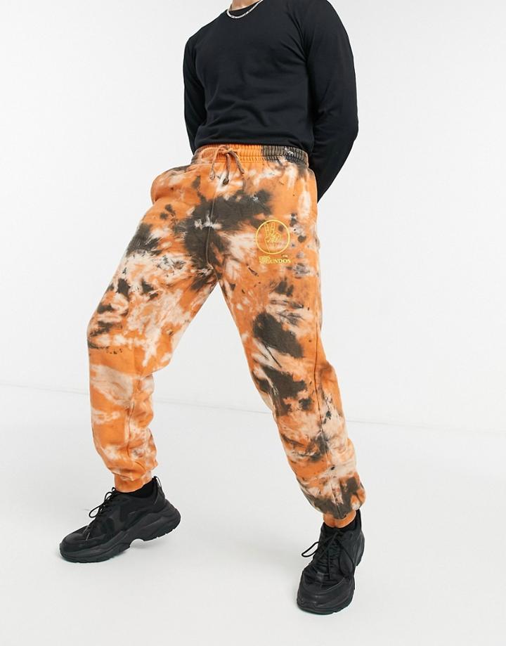 Vintage Supply Sweatpants With 'peace' Print In Brown Tie Dye
