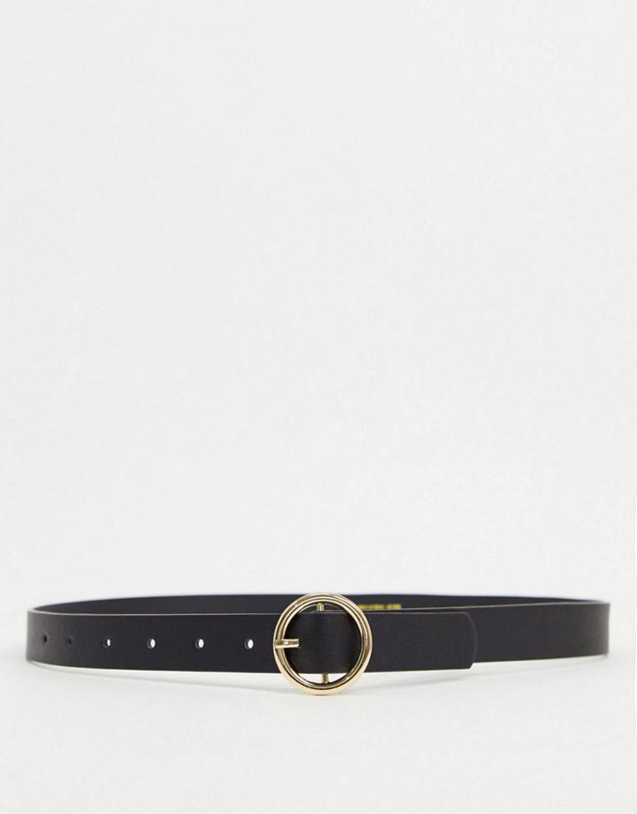 Pieces Belt With Gold Circle Buckle In Black