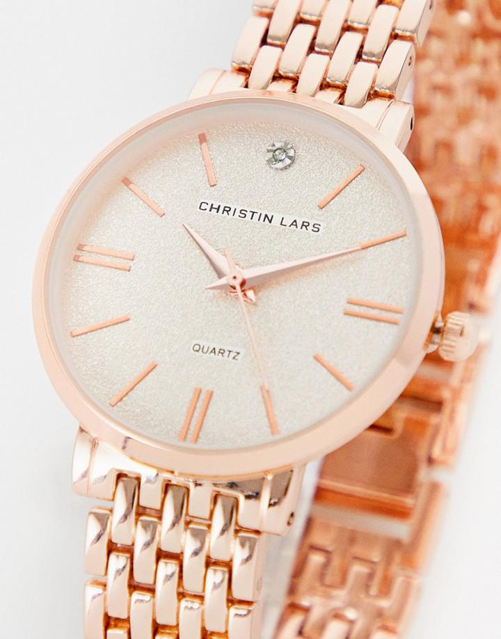 Christian Lars Womens Link Bracelet Strap Watch In Rose Gold