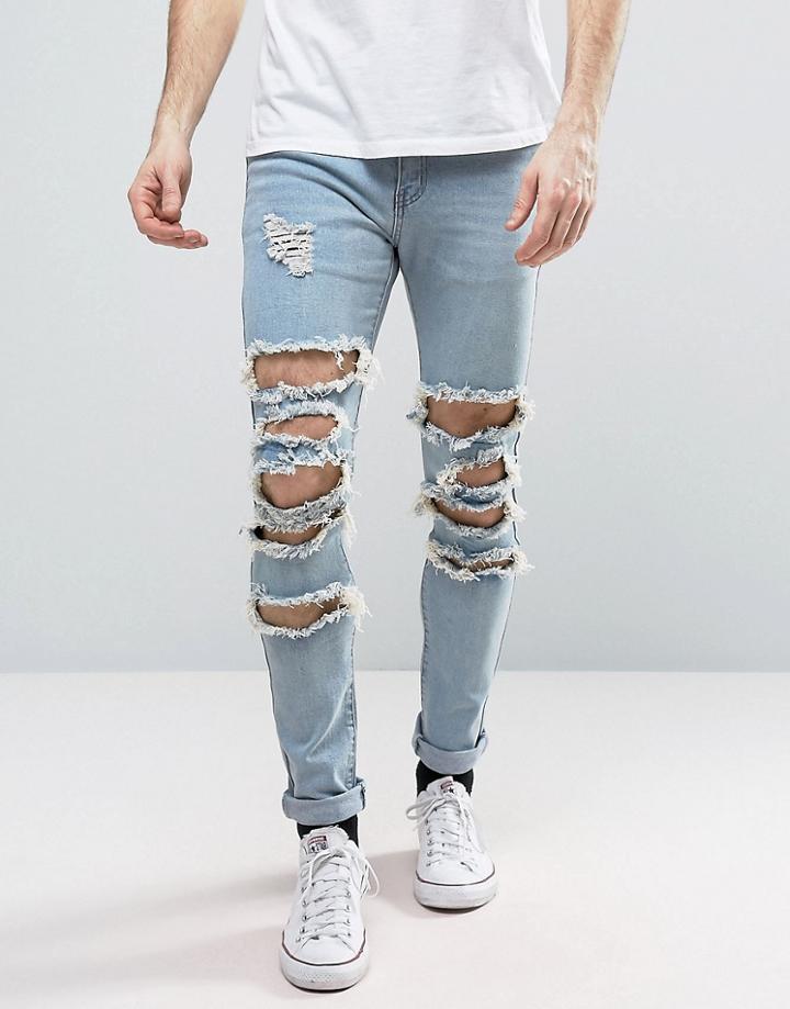 Liquor & Poker Skinny Jean Open Rips - Blue
