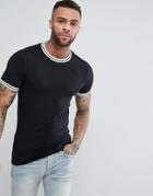Asos Muscle Fit T-shirt With Tipped Neck In Black - Black