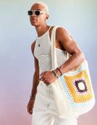 Asos Design Oversized Crochet Tote Bag In Multi Color