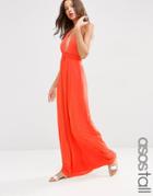 Asos Tall Jersey Ruched Halter Maxi Beach Dress - Tomato Red
