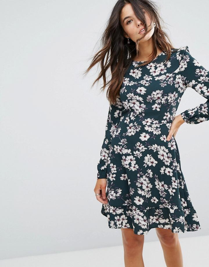 Brave Soul Floral Frill Dress - Green