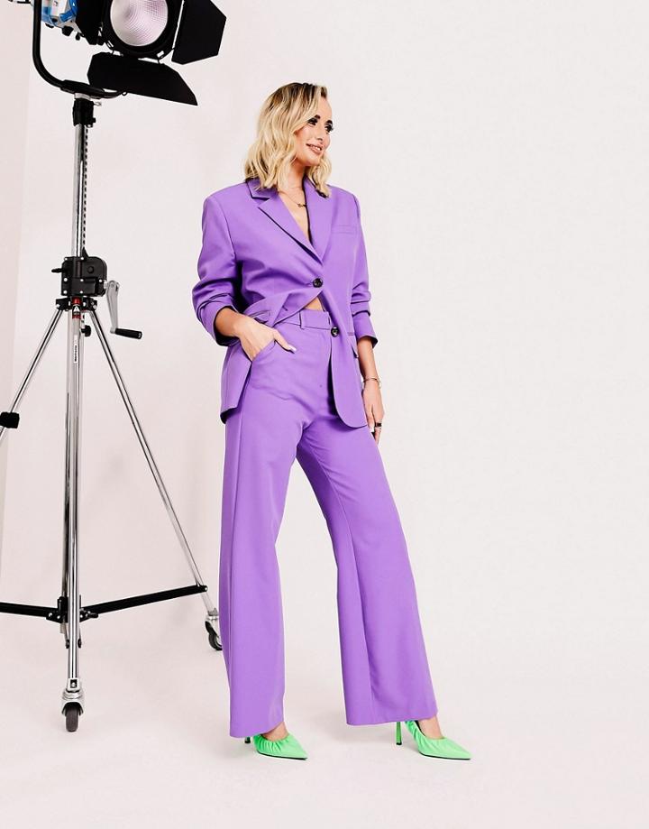 Asos Design Relaxed Wide Leg Flare Suit Pant In Purple