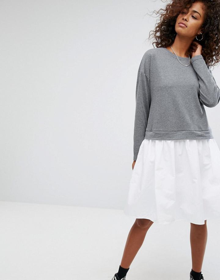 Noisy May Double Layer Sweater Shirt Dress - Gray
