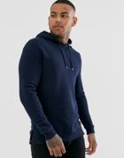 Asos Design Hoodie With Split And Dropped Hem In Navy - Navy