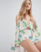 Love & Other Things Cold Shoulder Floral Romper - Red
