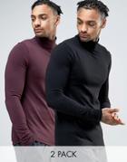 Asos Extreme Muscle Long Sleeve T-shirt With Roll Neck 2 Pack Save - M