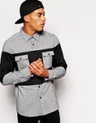 Asos Twill Shirt In Long Sleeve With Contrast Panel - Gray