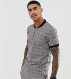 Mauvais Muscle T-shirt In Check With Half Zip - Black