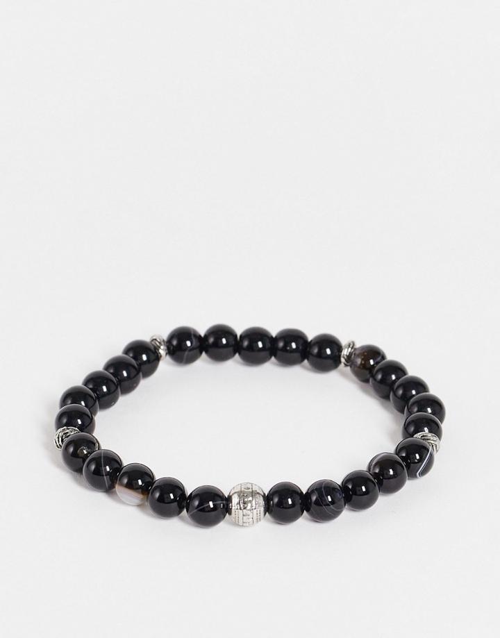 Asos Design Beaded Bracelet With Greek Design Accent In Black