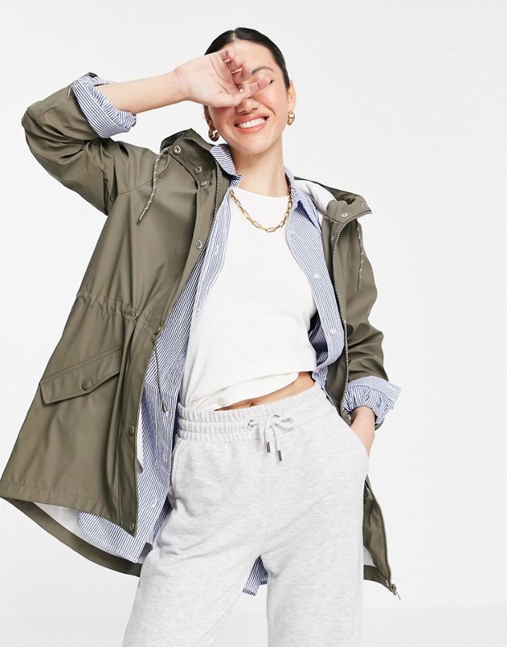 Vero Moda Rain Mac Jacket In Khaki-green