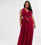 Tfnc Plus Bridesmaid Maxi Dress With Satin Bow Back In Mulberry-red