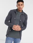 Asos Design Muscle Jersey Coach Jacket With Snaps In Washed Black