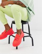 Asos Design Loafers In Block Red With Chunky Sole