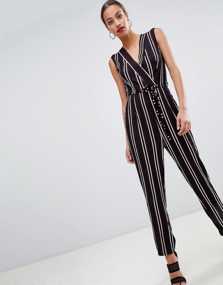 Ax Paris Striped Tailored Jumpsuit - Black