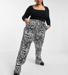 Native Youth Plus Very Wide Leg Pants In Zebra Print-white