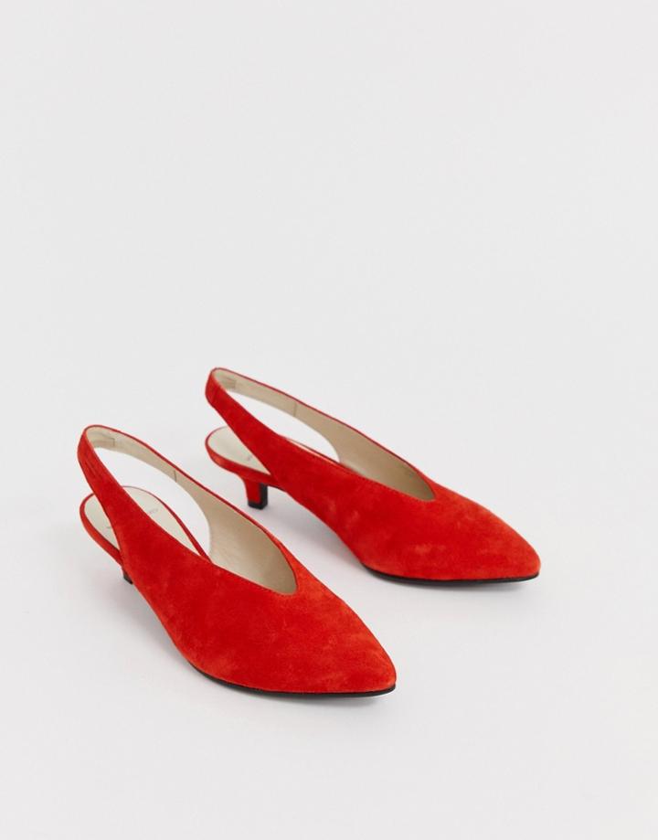 Vagabond Minna Tangerine Suede Pointed Kitten Heel Shoes - Orange
