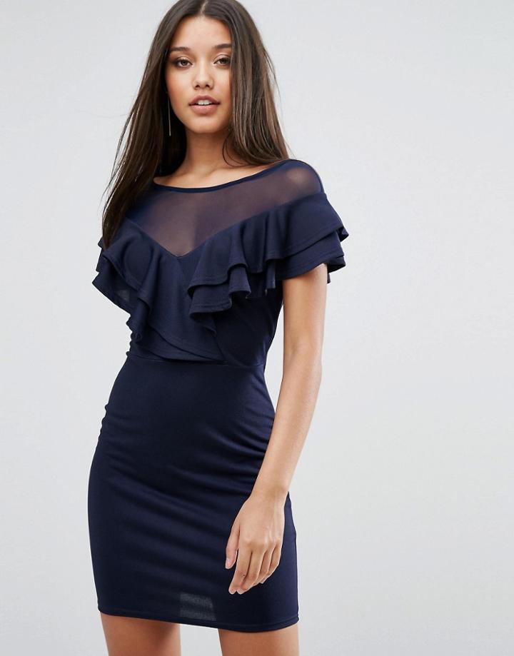 Club L Mini Dress With Frill Detail - Navy