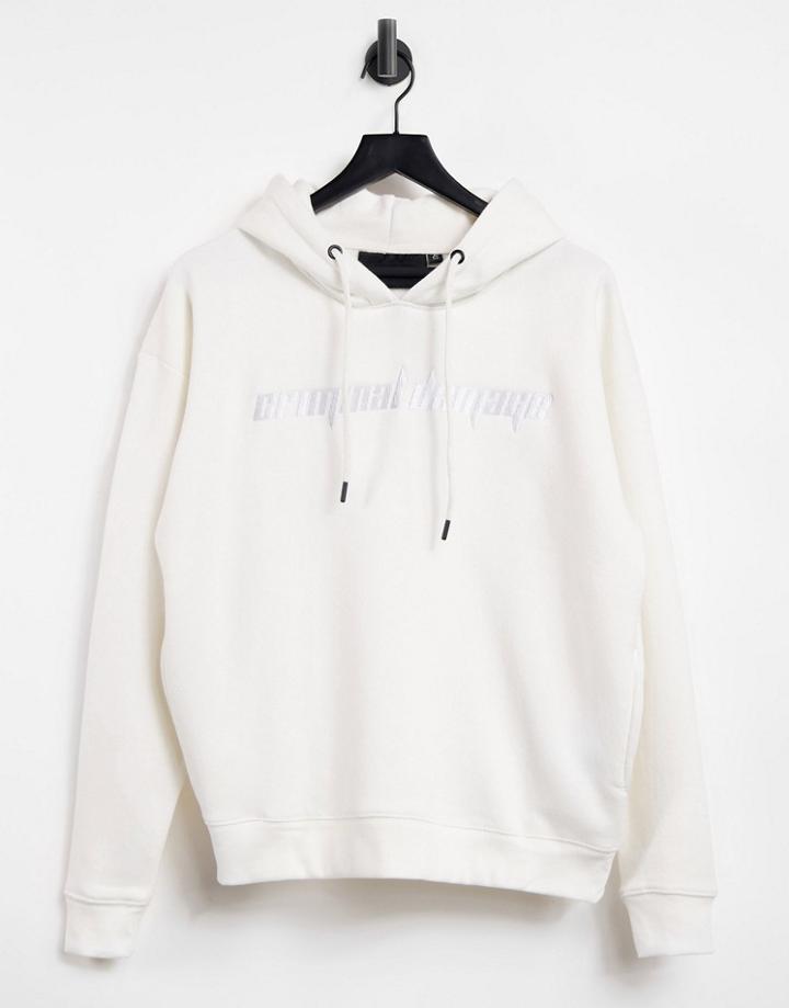 Criminal Damage Oversized Hoodie In Off White