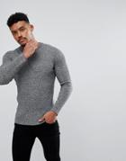 Asos Knitted Muscle Fit Rib Sweater In Black & White Twist - Gray