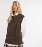 Collusion Fluffy Knitted Tank Top In Brown