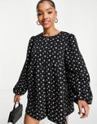 Asos Design Quilted Smock Tie Back Romper In Ditsy Floral-multi