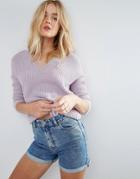 Asos Ultimate Chunky Sweater With V Neck - Purple
