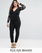 Pink Clove Lace Sleeve Jumpsuit - Black