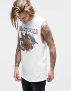 Asos Sleeveless T-shirt With Skull Print And Distress - Off White