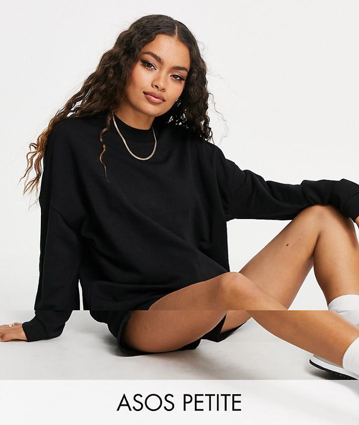 Asos Design Petite Tracksuit Oversized Sweatshirt / Ribbed Legging Short In Black
