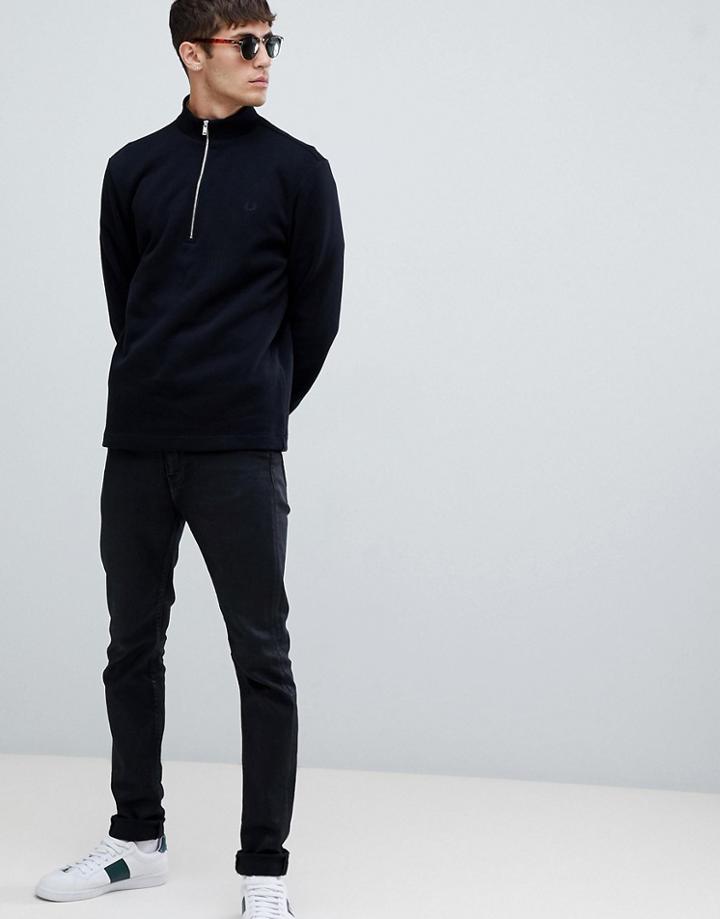 Fred Perry Half Zip Funnel Neck Sweat In Black - Black