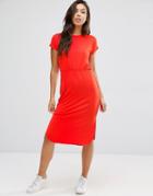 Asos Waisted T-shirt Midi Dress - Red