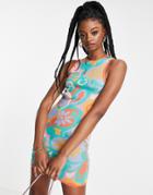 Asos Design Knitted Mini Dress In Multi Floral Pattern