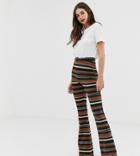 Asos Design Tall Flare Pants In Stripe Jacquard With Tortoiseshell Buckle Detail - Multi