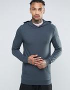 Asos Muscle Fit Longline Hoodie In Navy - Black