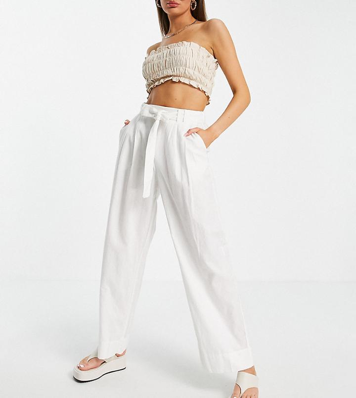 Vila Exclusive Linen Touch Wide Leg Pants In White