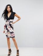 Jessica Wright Bodycon Dress With Printed Skirt - Multi