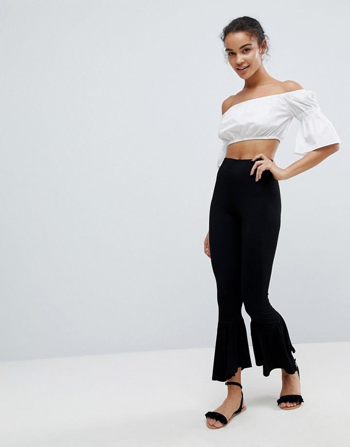 Asos Leggings With Asymmetric Ruffle Hem - Black