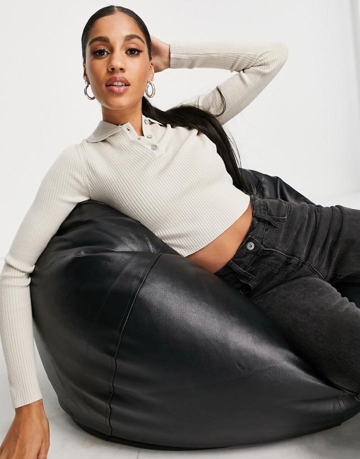 Missguided Polo Knitted Top In Stone - Part Of A Set-neutral