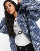 Asos Design Paisley Patched Bomber Jacket In Blue-blues