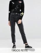 Asos Petite Farleigh High Waist Slim Mom Jeans In Washed Black - Black