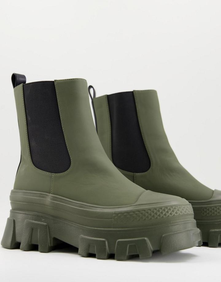 Public Desire Man Crane Chunky Chelsea Boots In Khaki-green