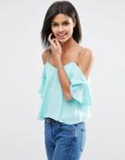 Asos V Neck Cropped Cold Shoulder Cami Top - Blue