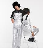 Collusion Unisex Metallic Jumpsuit-silver