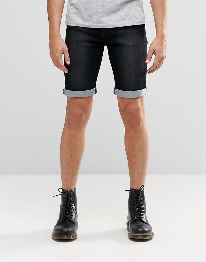 Liquor & Poker Slim Denim Shorts In Washed Black - Washed Black