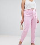 Asos Design Curve Farleigh High Waist Mom Jeans In Washed Pink With Belt - Pink