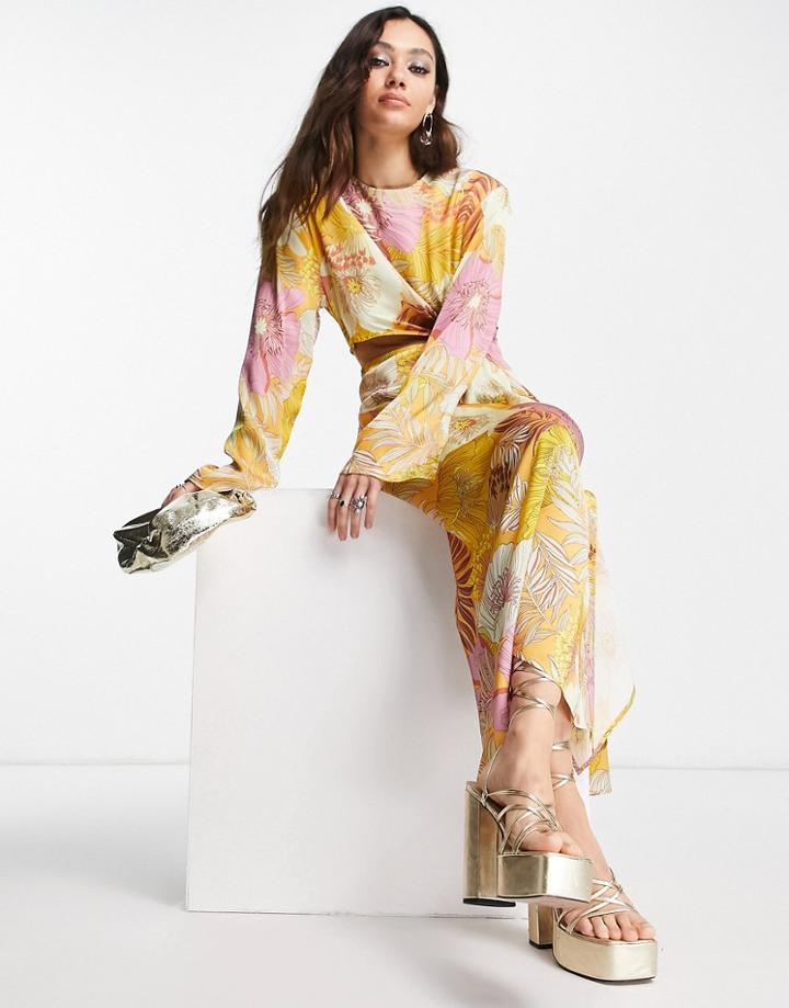 Topshop Occassion Tropical Floral Cut Out Midi Dress In Multi