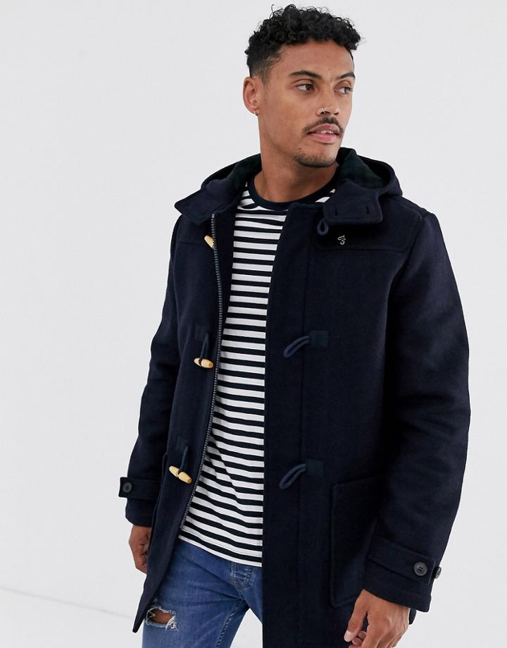 Farah Poppleton Wool Duffle Coat In Navy